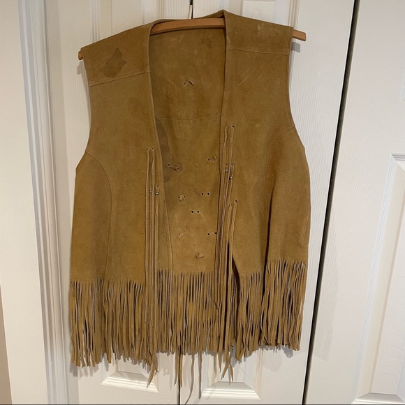 Vintage Real Leather Tan Suede Vest with Silver Conchos - Picture 2 of 10